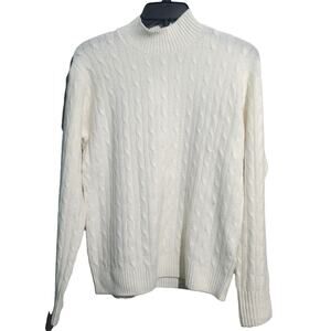 J.Crew Cable-Knit Mockneck Sweater Medium Ivory EUC Acrylic/Nylon/Alpaca